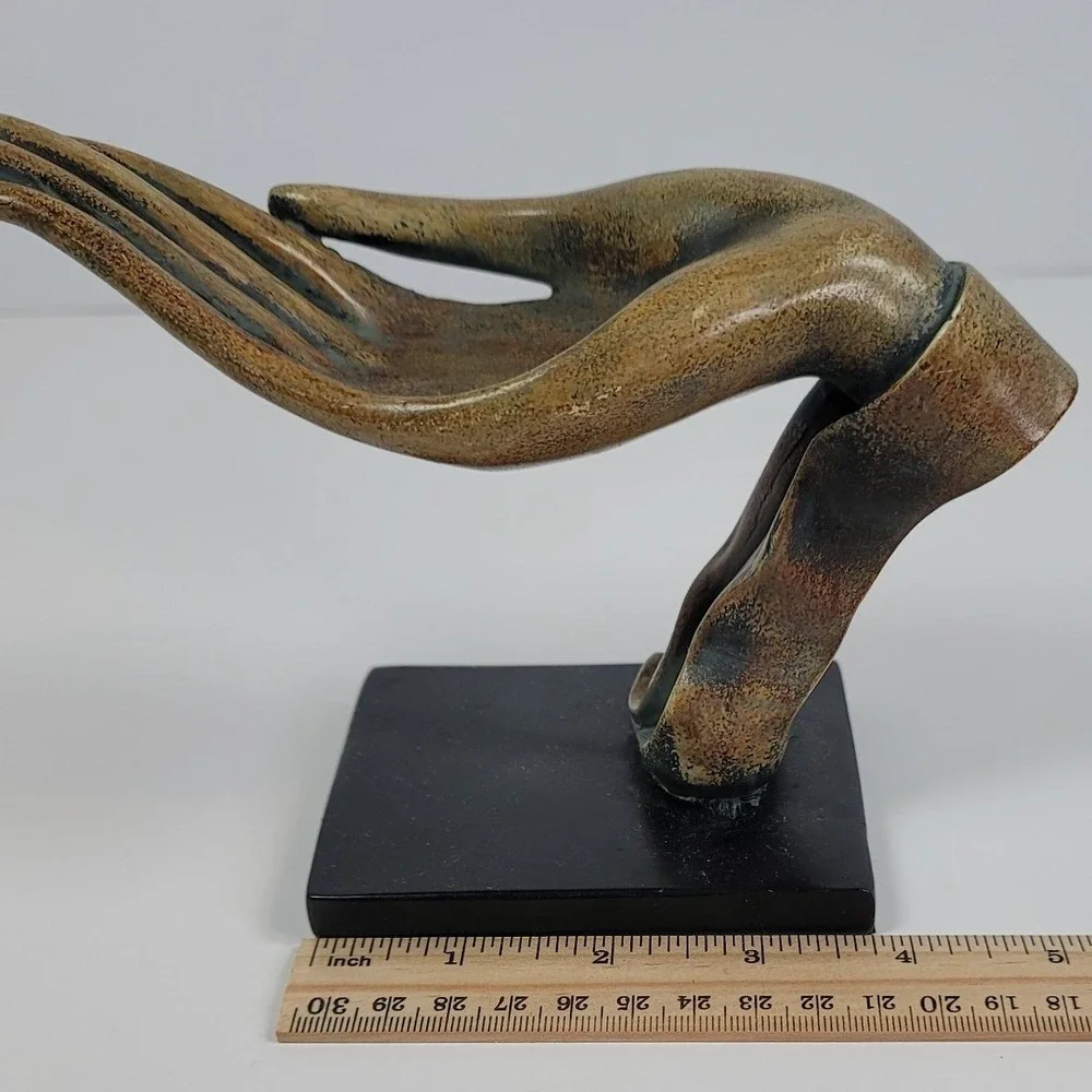 Bronze Tone Hand Sculpture Candle Holder Vintage Style Decorative Art Statue